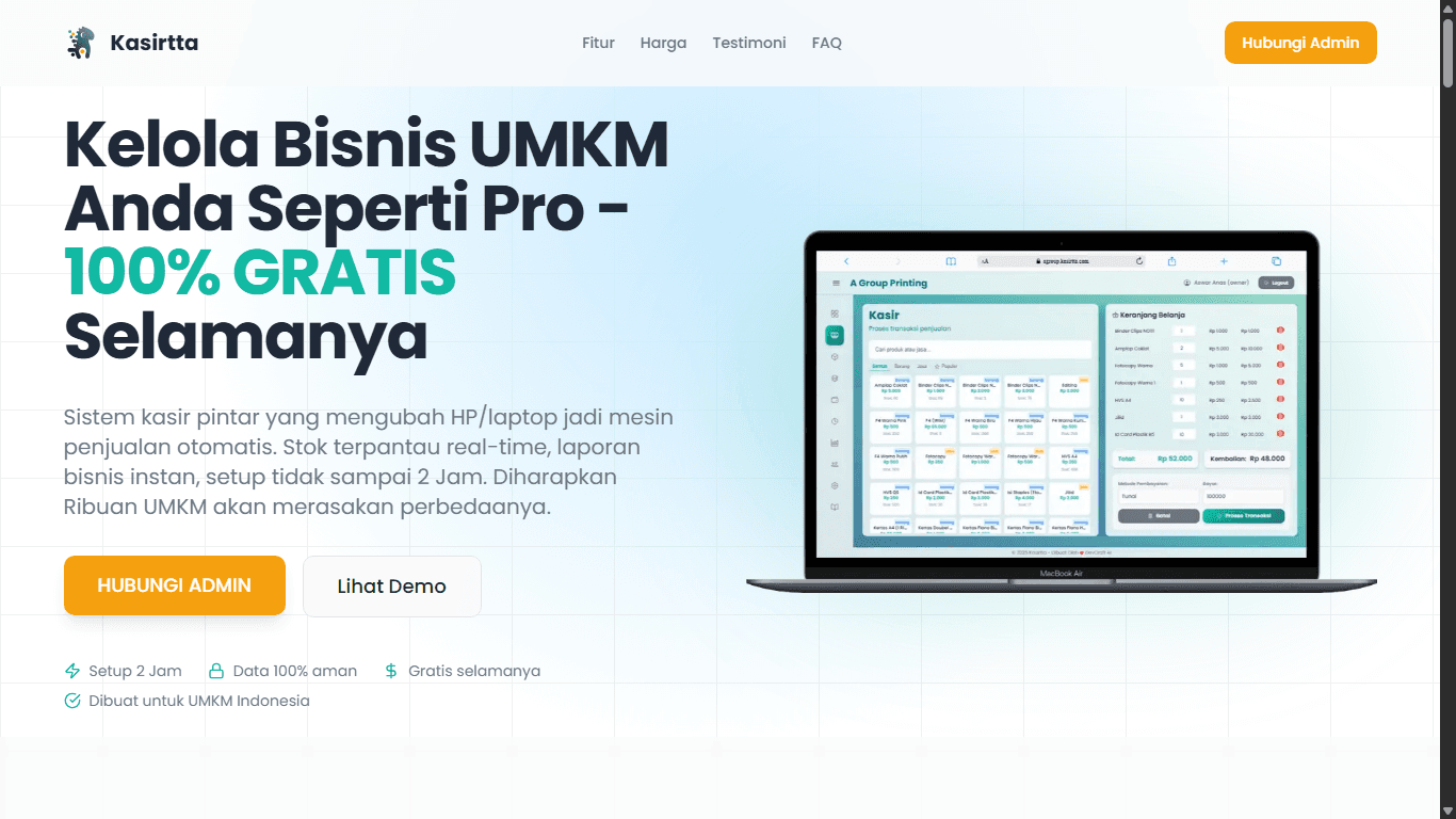 Tampilan Landing Page Kasirtta