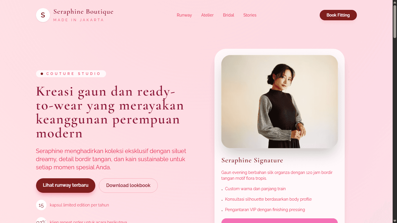 Tampilan Landing Page Seraphine Boutique