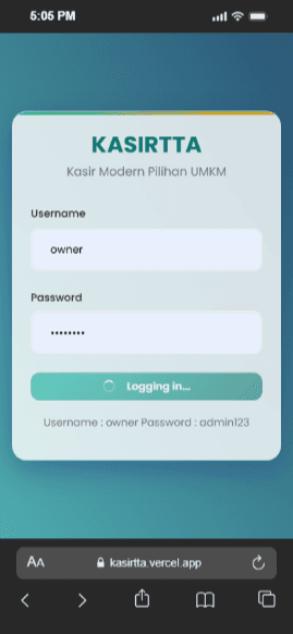 Dashboard Aplikasi Kasirtta
